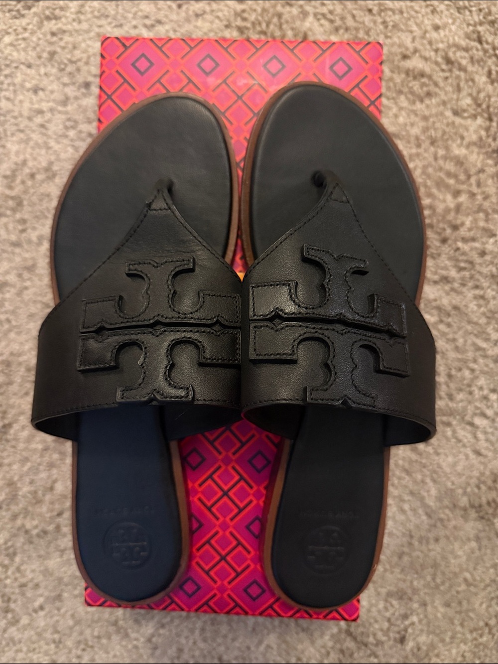 Tory Burch Black Leather Logo Slide Sandals